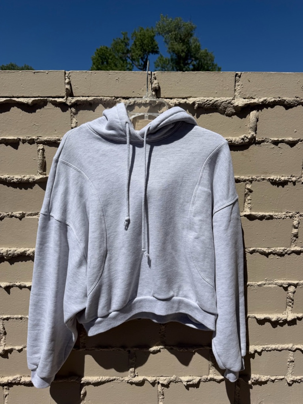 Cropped Light Gray Hoodie Sweatshirt with Drawstring Hood